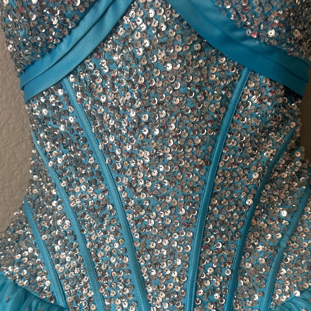Sparkling Blue Strapless Gown - Picture 3 of 5